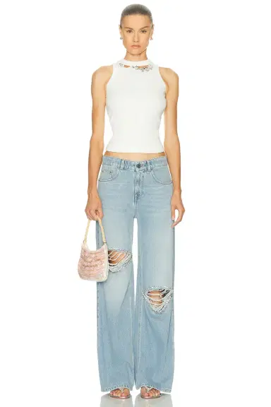 AREA Distressed Crystal Relaxed Slit Jean | Thumbnail 5