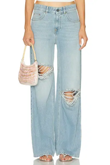 AREA Distressed Crystal Relaxed Slit Jean | Thumbnail 1