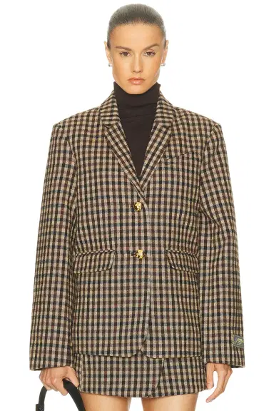 Ganni Check Wool Blazer | Thumbnail 1
