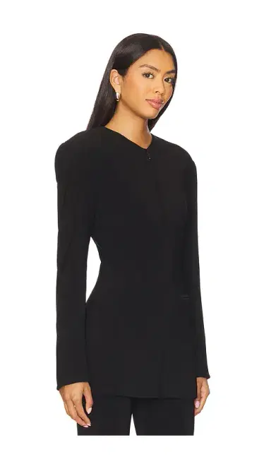 Norma Kamali Long Sleeve Shoulder Pad V Neck Zip Front Jacket | Thumbnail 2