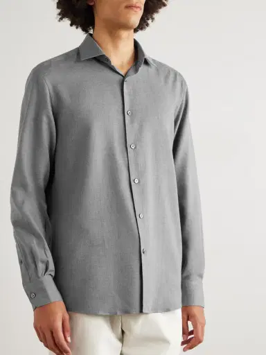 Zegna Cotton and Cashmere-Blend Twill Shirt - Men | Thumbnail 3