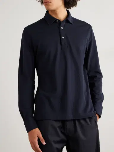 Zegna Suede-Trimmed Cotton-Piqué Polo Shirt - Men | Thumbnail 3 Zegna Suede-Trimmed Cotton-Piqué Polo Shirt - Men | Thumbnail 3