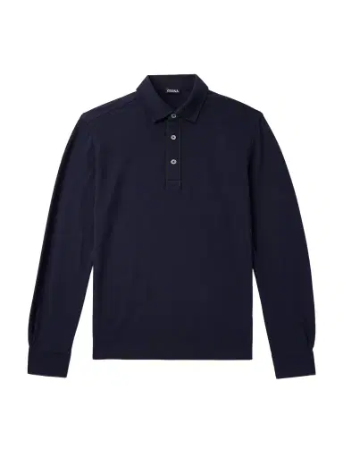 Zegna Suede-Trimmed Cotton-Piqué Polo Shirt - Men | Thumbnail 1 Zegna Suede-Trimmed Cotton-Piqué Polo Shirt - Men | Thumbnail 1