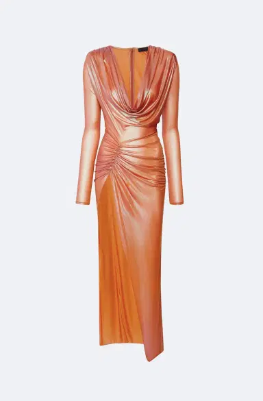 LAPOINTE Iridescent Coated Jersey Cowl Neck Slit Gown | Thumbnail 2 LAPOINTE Iridescent Coated Jersey Cowl Neck Slit Gown | Thumbnail 2