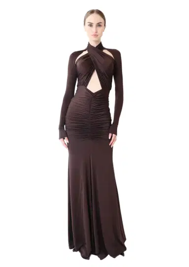 Lapointe Jersey Halter Ruched Gown | Thumbnail 1 Lapointe Jersey Halter Ruched Gown | Thumbnail 1
