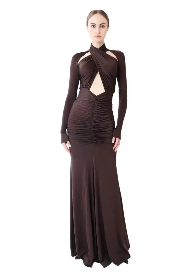 Jersey Halter Ruched Gown
