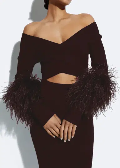 Lapointe Matte Viscose Cross Front Dress With Feathers | Thumbnail 3
