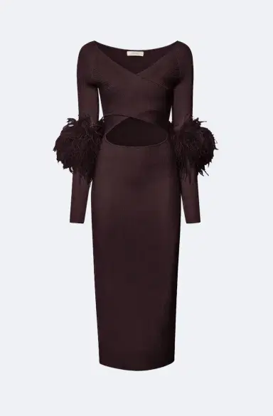 Lapointe Matte Viscose Cross Front Dress With Feathers | Thumbnail 4