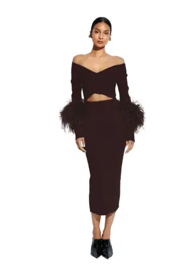 Lapointe Matte Viscose Cross Front Dress With Feathers | Thumbnail 1
