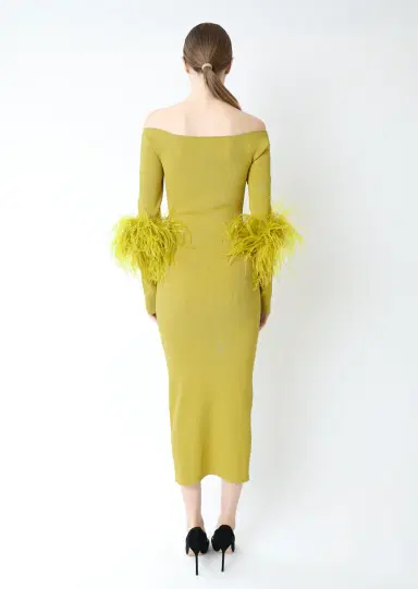 LAPOINTE Matte Viscose Cross Front Dress With Feathers | Thumbnail 2 LAPOINTE Matte Viscose Cross Front Dress With Feathers | Thumbnail 2