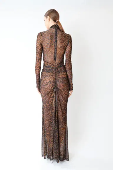 Lapointe Printed Mesh Halter Ruched Gown | Thumbnail 2 Lapointe Printed Mesh Halter Ruched Gown | Thumbnail 2