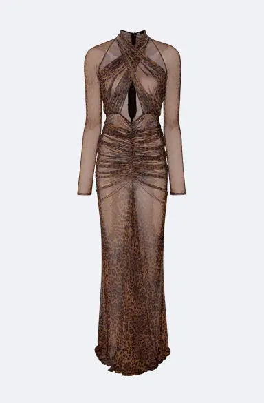 Lapointe Printed Mesh Halter Ruched Gown | Thumbnail 4 Lapointe Printed Mesh Halter Ruched Gown | Thumbnail 4
