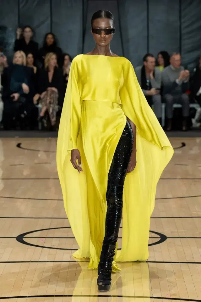 LAPOINTE Satin Layered Gown With Georgette Cape