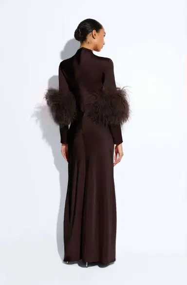 Lapointe Satin Tab Gown With Feathers | Thumbnail 2 Lapointe Satin Tab Gown With Feathers | Thumbnail 2