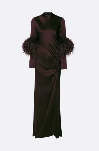 Lapointe Satin Tab Gown With Feathers | Thumbnail 3 Lapointe Satin Tab Gown With Feathers | Thumbnail 3
