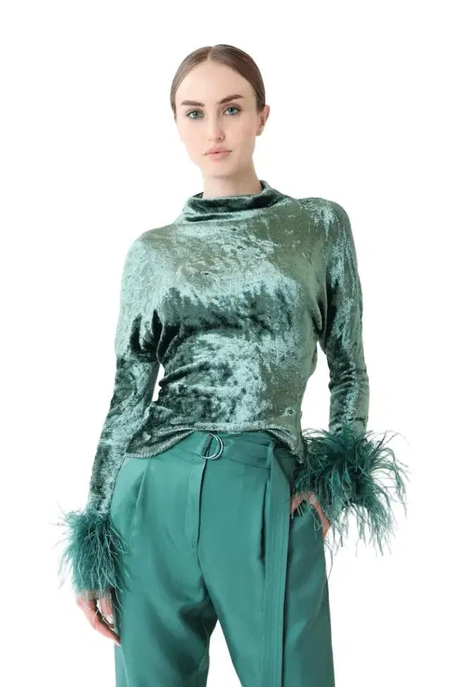LAPOINTE Velvet Dolman Top With Feathers