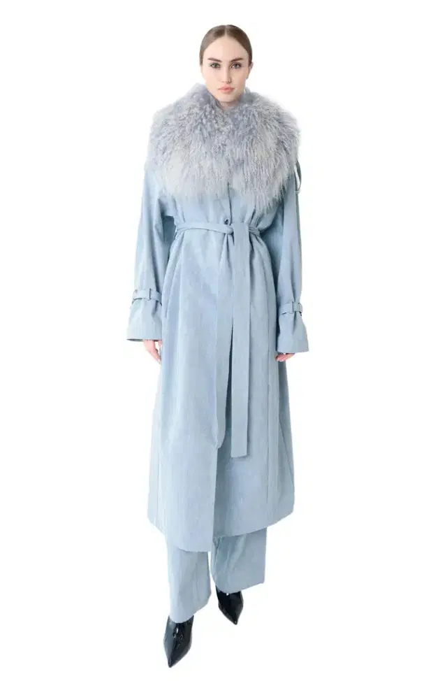 LAPOINTE Washed Denim Relaxed Trench With Mongolian