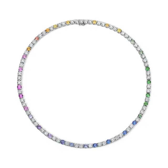 Stephanie Gottlieb Rainbow Sapphire and Diamond Tennis Necklace