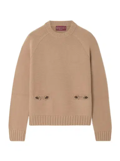 Gucci Horsebit-embellished Leather-trimmed Wool And Cashmere-blend Sweater | Thumbnail 1 Gucci Horsebit-embellished Leather-trimmed Wool And Cashmere-blend Sweater | Thumbnail 1