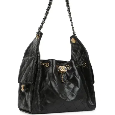 Chanel Chanel Small 25 Hobo Bag Black Shiny Crumpled Calfskin Mixed Metal Hardware | Thumbnail 3