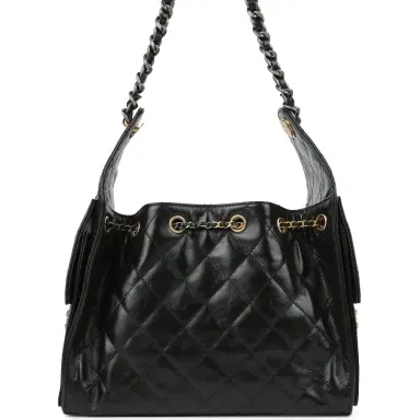 Chanel Chanel Small 25 Hobo Bag Black Shiny Crumpled Calfskin Mixed Metal Hardware | Thumbnail 5