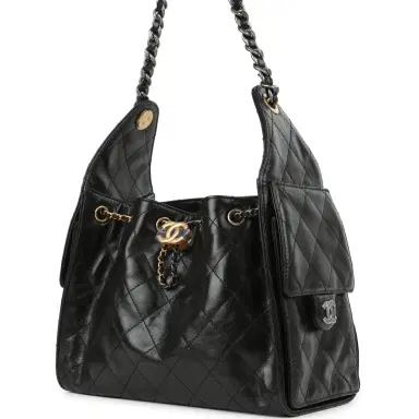 Chanel Chanel Small 25 Hobo Bag Black Shiny Crumpled Calfskin Mixed Metal Hardware | Thumbnail 6