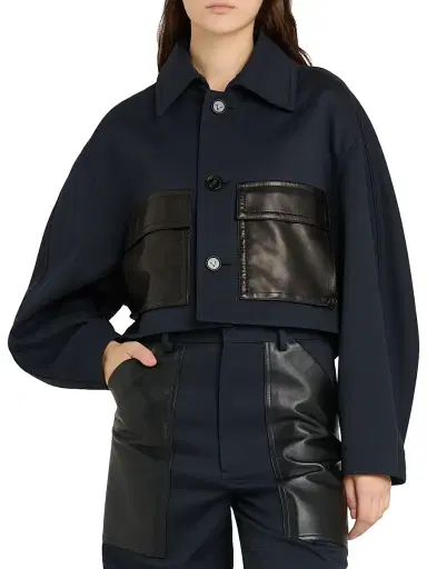 Bottega Veneta Women's Mixed-Media Cotton & Wool Jacket - Midnight Blue - Size 8 | Thumbnail 3 Bottega Veneta Women's Mixed-Media Cotton & Wool Jacket - Midnight Blue - Size 8 | Thumbnail 3