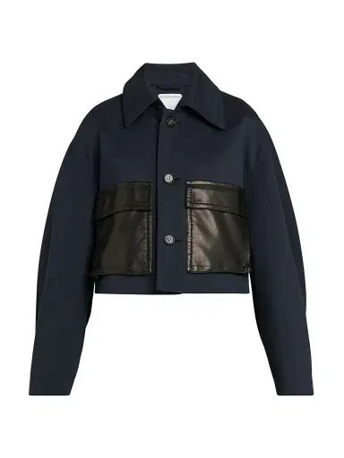 Bottega Veneta Women's Mixed-Media Cotton & Wool Jacket - Midnight Blue - Size 8 | Thumbnail 1 Bottega Veneta Women's Mixed-Media Cotton & Wool Jacket - Midnight Blue - Size 8 | Thumbnail 1