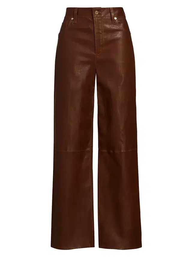Women's Le Slim Leather Palazzo Pants - Cedar