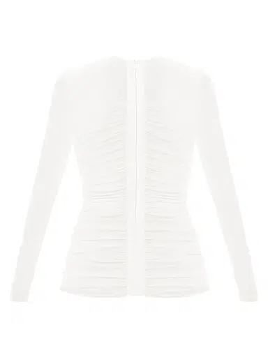 Hervé Léger Women's The Veronica Ruched Long Sleeve Top - Alabaster | Thumbnail 3 Hervé Léger Women's The Veronica Ruched Long Sleeve Top - Alabaster | Thumbnail 3