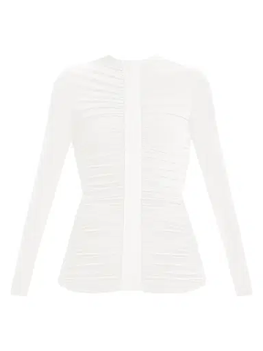 Hervé Léger Women's The Veronica Ruched Long Sleeve Top - Alabaster | Thumbnail 1 Hervé Léger Women's The Veronica Ruched Long Sleeve Top - Alabaster | Thumbnail 1