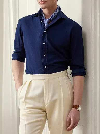 Ralph Lauren Purple Label Men's Chambray Button-Down Shirt - Dark Bermuda Wash - Size XS | Thumbnail 6