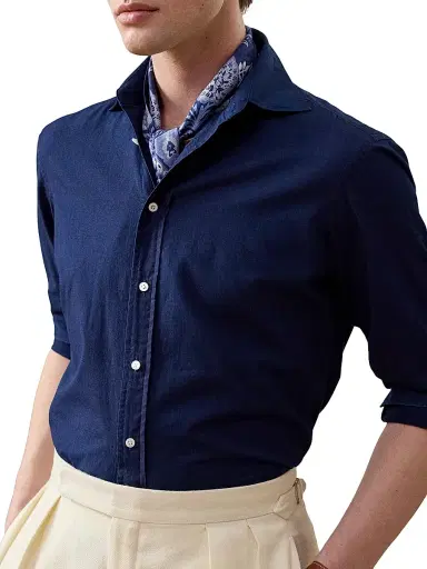 Ralph Lauren Purple Label Men's Chambray Button-Down Shirt - Dark Bermuda Wash - Size XS | Thumbnail 7