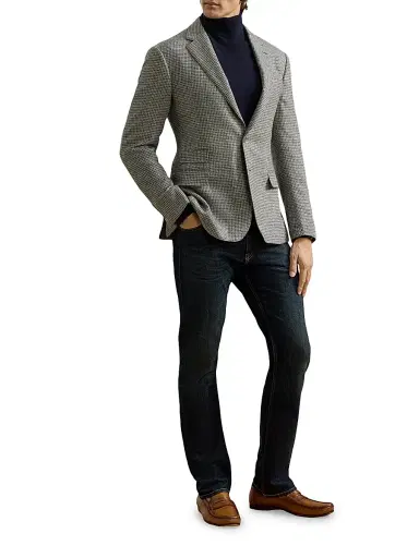 Ralph Lauren Purple Label Men's Kent Hand-Tailored Houndstooth Jacket - Light Grey Multi Blue | Thumbnail 2