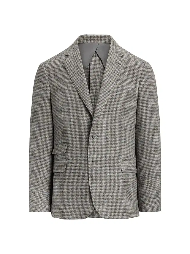 Men's Kent Hand-Tailored Houndstooth Jacket - Light Grey Multi Blue