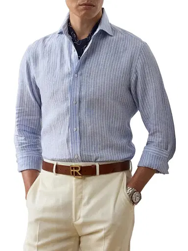Ralph Lauren Purple Label Men's Striped Linen Shirt - Blue White - Size XS | Thumbnail 3 Ralph Lauren Purple Label Men's Striped Linen Shirt - Blue White - Size XS | Thumbnail 3