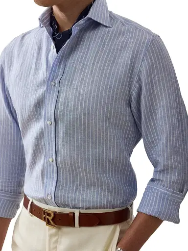 Ralph Lauren Purple Label Men's Striped Linen Shirt - Blue White - Size XS | Thumbnail 5 Ralph Lauren Purple Label Men's Striped Linen Shirt - Blue White - Size XS | Thumbnail 5