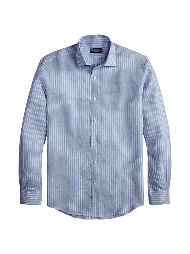 Ralph Lauren Purple Label Men's Striped Linen Shirt - Blue White