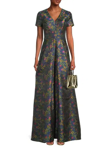 Kay Unger Women's Rochelle Floral V-Neck Gown - Blue Opal | Thumbnail 2 Kay Unger Women's Rochelle Floral V-Neck Gown - Blue Opal | Thumbnail 2