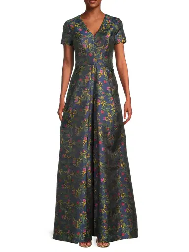 Kay Unger Women's Rochelle Floral V-Neck Gown - Blue Opal | Thumbnail 3 Kay Unger Women's Rochelle Floral V-Neck Gown - Blue Opal | Thumbnail 3