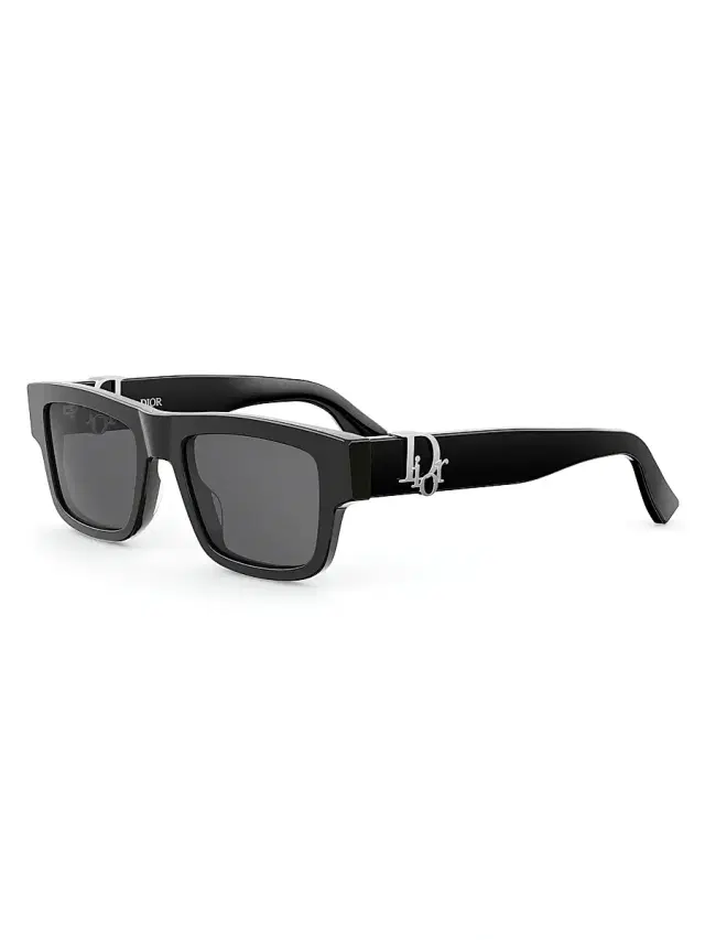 Dior Men's  Oblique S3I 52MM Rectangular Sunglasses - Shiny Black And Smoke