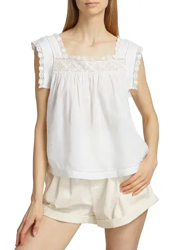 DÔEN Women's Aphra Lace-Trim Top - Salt - Size XS | Thumbnail 3 DÔEN Women's Aphra Lace-Trim Top - Salt - Size XS | Thumbnail 3