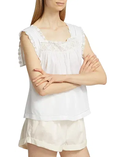 DÔEN Women's Aphra Lace-Trim Top - Salt - Size XS | Thumbnail 4 DÔEN Women's Aphra Lace-Trim Top - Salt - Size XS | Thumbnail 4