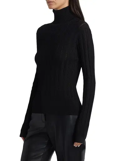 Toccin Women's Nancy Pointelle Turtleneck Sweater - Jet | Thumbnail 4 Toccin Women's Nancy Pointelle Turtleneck Sweater - Jet | Thumbnail 4