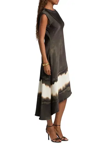 Jason Wu Collection Women's Burned Striped Asymmetric Midi-Dress - Calico Brown Burnt Stripe | Thumbnail 4 Jason Wu Collection Women's Burned Striped Asymmetric Midi-Dress - Calico Brown Burnt Stripe | Thumbnail 4