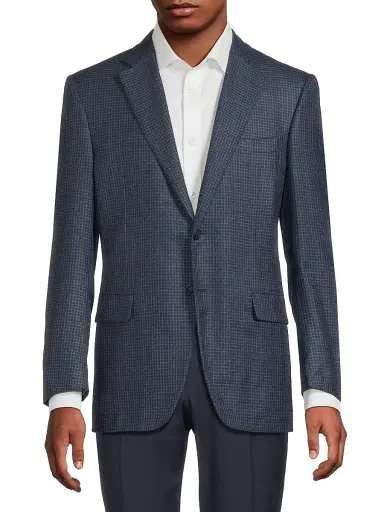 Canali Men's Checked Silk-Cashmere Sport Coat - Dark Blue - Size 40 | Thumbnail 3