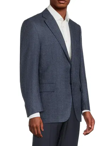 Canali Men's Checked Silk-Cashmere Sport Coat - Dark Blue - Size 40 | Thumbnail 4
