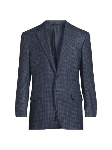 Canali Men's Checked Silk-Cashmere Sport Coat - Dark Blue - Size 40 | Thumbnail 1