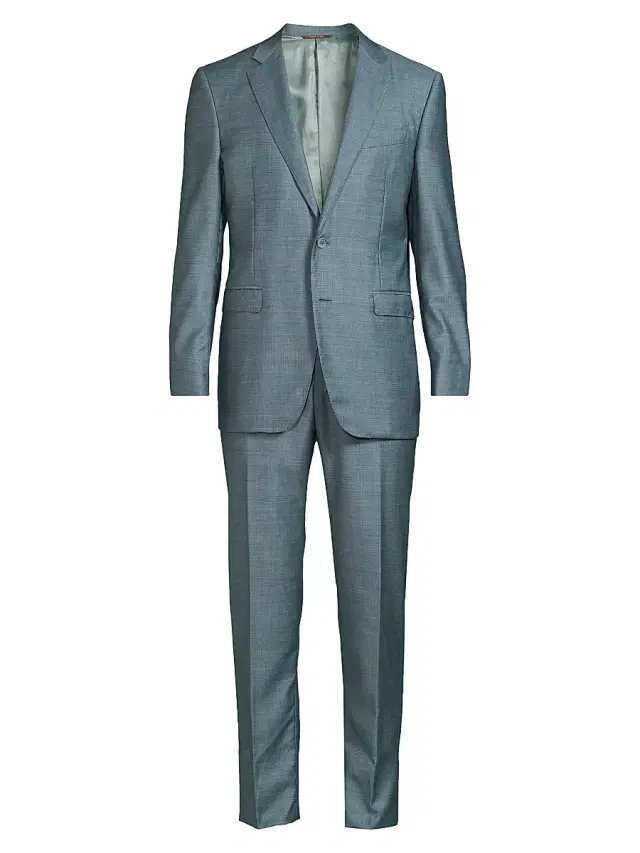Canali Men's Denim-Effect Wool Single-Breasted Suit - Green