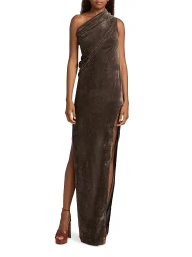 Rick Owens Women's Athena Arrowhead One-Shoulder Velvet Gown - Dark Dust | Thumbnail 2